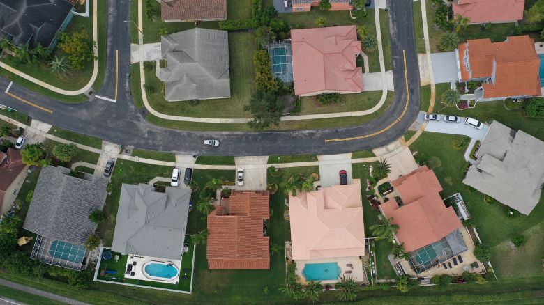 In an aerial view, homes sit on lots in a neighborhood on January 26, 2023 in Boca Raton, Florida.