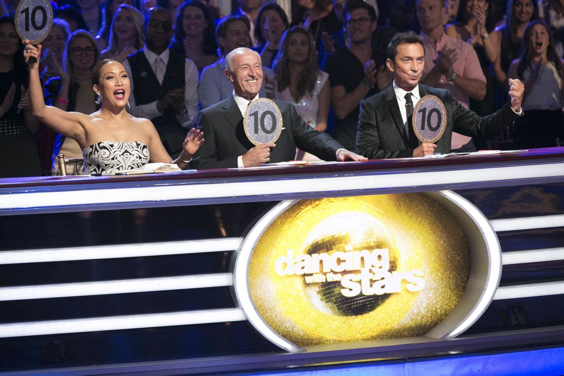 Len Goodman on the "Dancing With the Stars" judging panel, alongside Carrie Ann Inaba and Bruno Tonioli