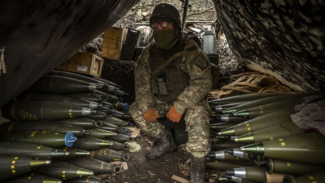 A Ukrainian serviceman is seen at an artillery position in Zaporizhzhia, Ukraine, on March 25, 2023.