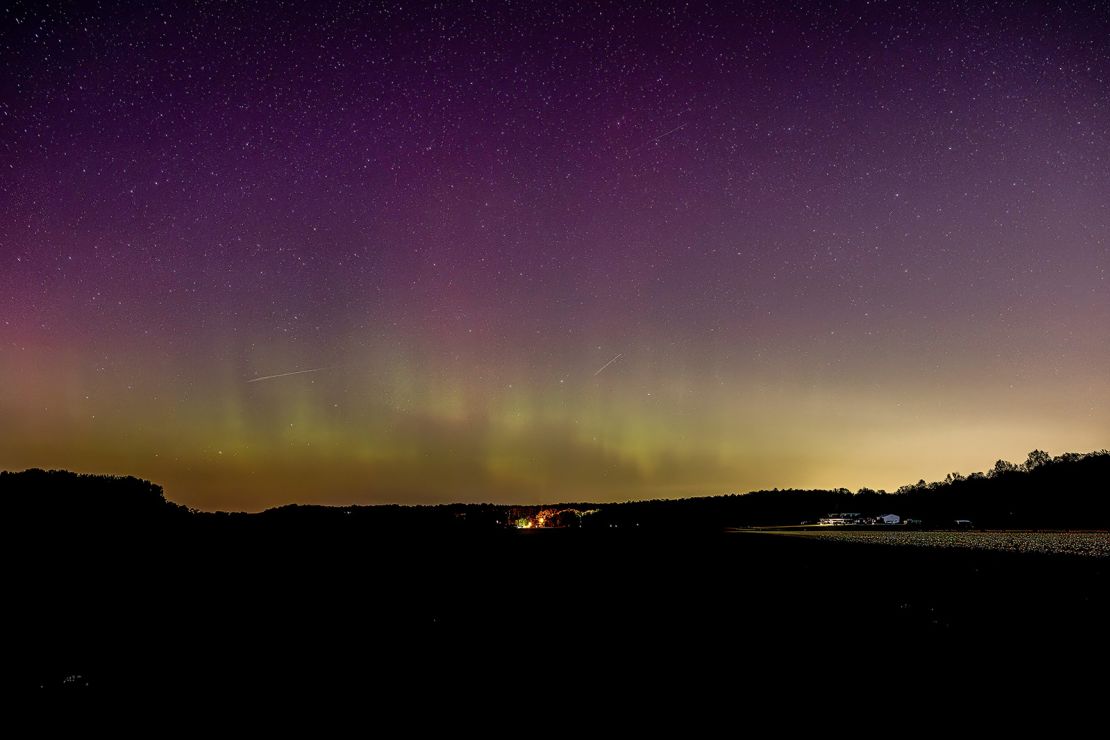 The aurora borealis were spotted over Bloomington, Indiana.