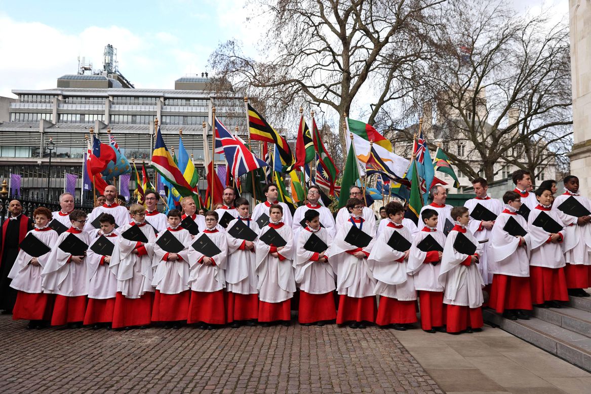 The Choir of Westminster Abbey, pictured on Commonwealth Day, March 13, 2023. They will be joined by the Choir of His Majesty's Chapel Royal, St James's Palace, along with girl choristers of the Chapel Choir of Methodist College, Belfast and Truro Cathedral Choir to sing the service. The Ascension Choir -- the first gospel choir to sing at a coronation -- will perform "Alleluia (O Sing Praises)," a new composition by Debbie Wiseman, a TV and film composer.