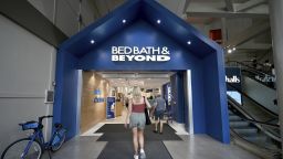 People enter a Bed Bath & Beyond retail store in New York, NY, September 4, 2022. The home goods retailer Bed Bath & Beyond announced that it will close 150 stores and cut 20% of its labor force due to weak sales and high inventory supplies. 