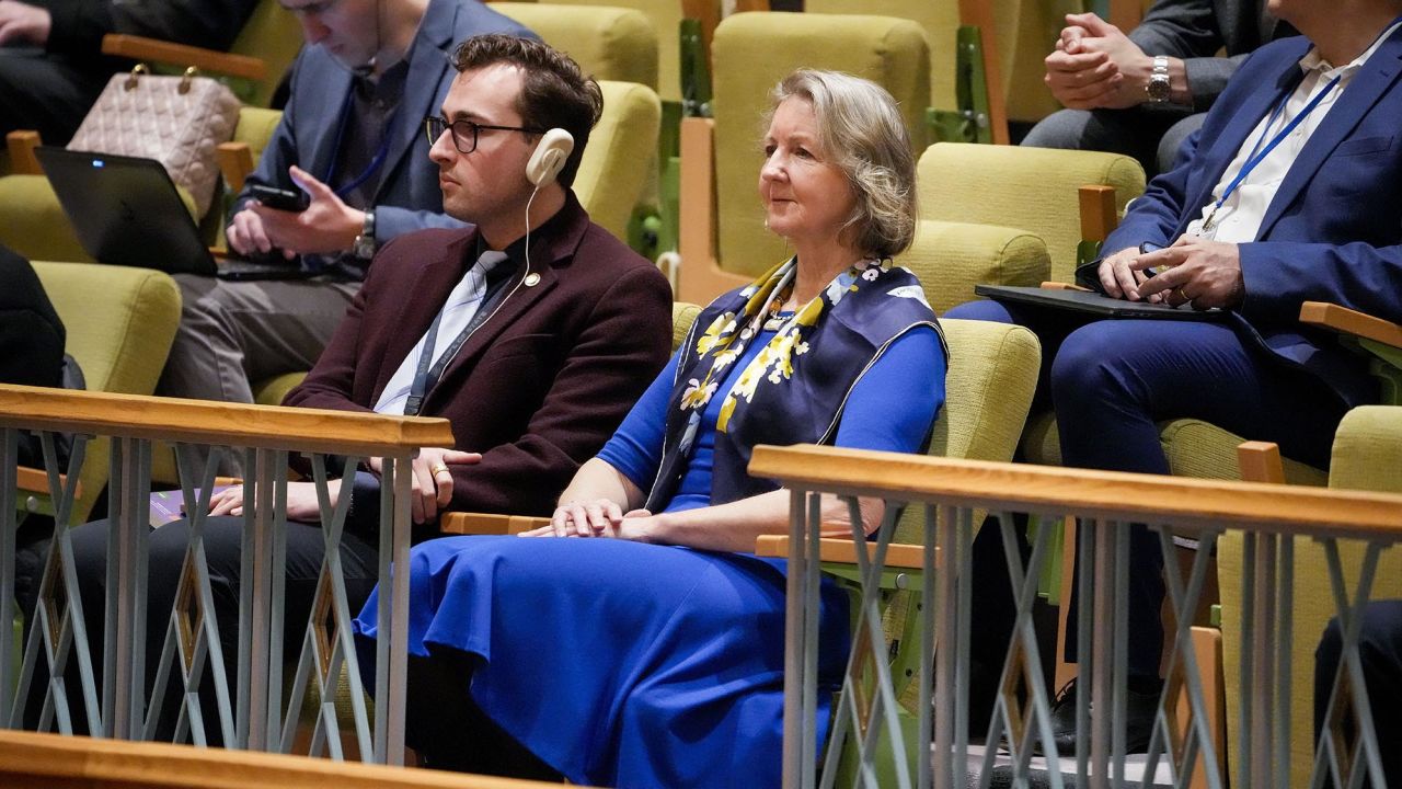 Elizabeth Whelan se sienta en la galería durante la reunión del lunes del Consejo de Seguridad de la ONU.