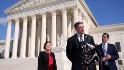 Missouri Attorney General Andrew Bailey speaks with reporters outside the Supreme Court on Capitol Hill in Washington, on February 28. 