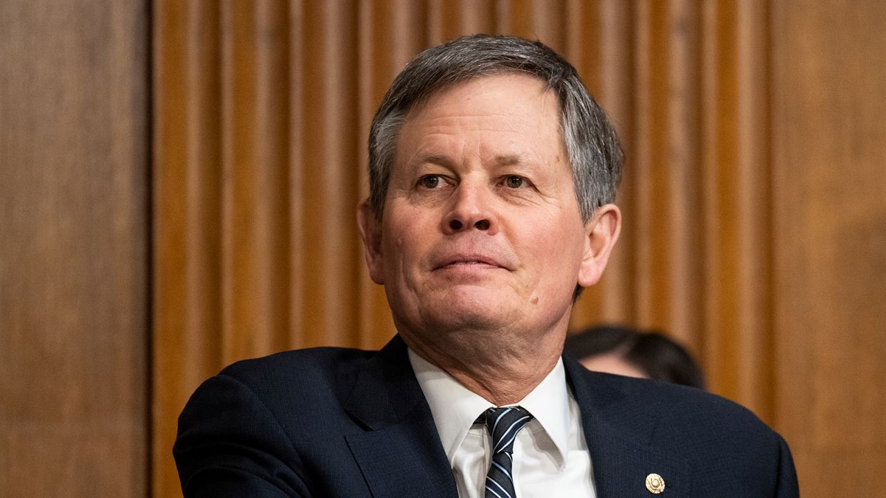 Sen. Steve Daines participates in a Finance Committee hearing on Wednesday, March 22, 2023.