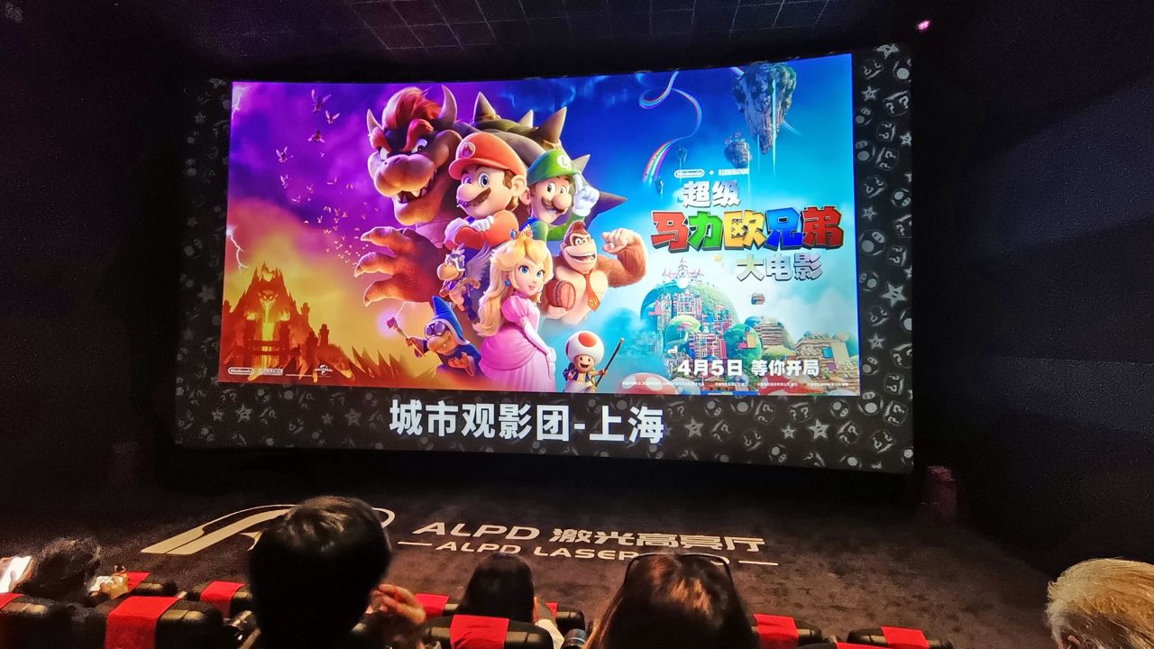 Fans watch "Super Mario Bros. The Movie" at a movie theater in Shanghai, China on April 5, 2023. 