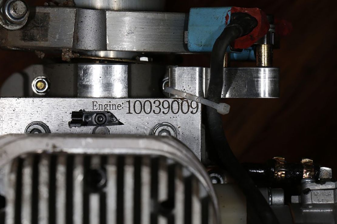 The main serial number on a Mado-manufactured MD-550 engine, documented by a CAR field investigation team in Kyiv, Ukraine on November 2, 2022.