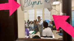 Emmitt Glynn is seen from just outside his classroom at Baton Rouge Magnet High School teaching his second AP African American studies class on Monday, January 30, in Baton Rouge, Louisiana. 