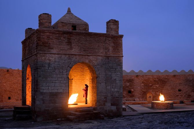 Ateshgah Fire Temple near Baku is an important site of fire rituals, and has historic associations with <a href="index.php?page=&url=https%3A%2F%2Fcnn.com%2Ftravel%2Farticle%2Fyanar-dag-azerbaijan-land-of-fire%2Findex.html" target="_blank">Zoroastrianism and Hinduism</a>. The temple's altar had a fire that was fed by natural gas emerging from underground until 1969, but today the mains gas supply sustains the flames.