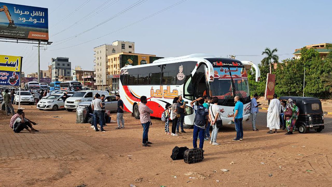 People fled Khartoum by bus on Tuesday.