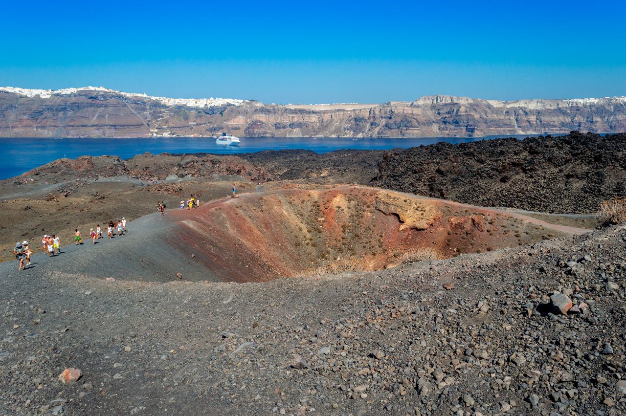 Tourists can take boat trips to Nea Kameni, home to an active volcano.