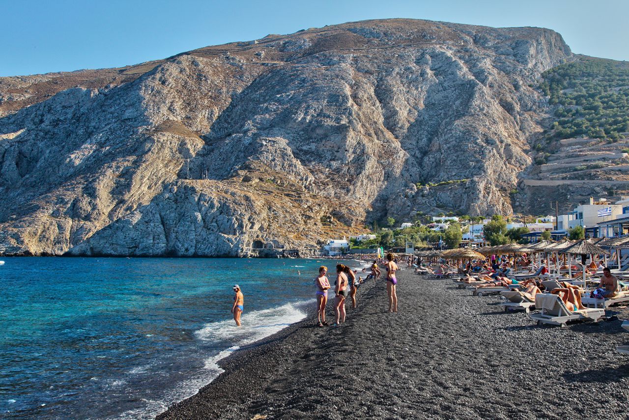 Santorini's beaches are beloved by visitors.