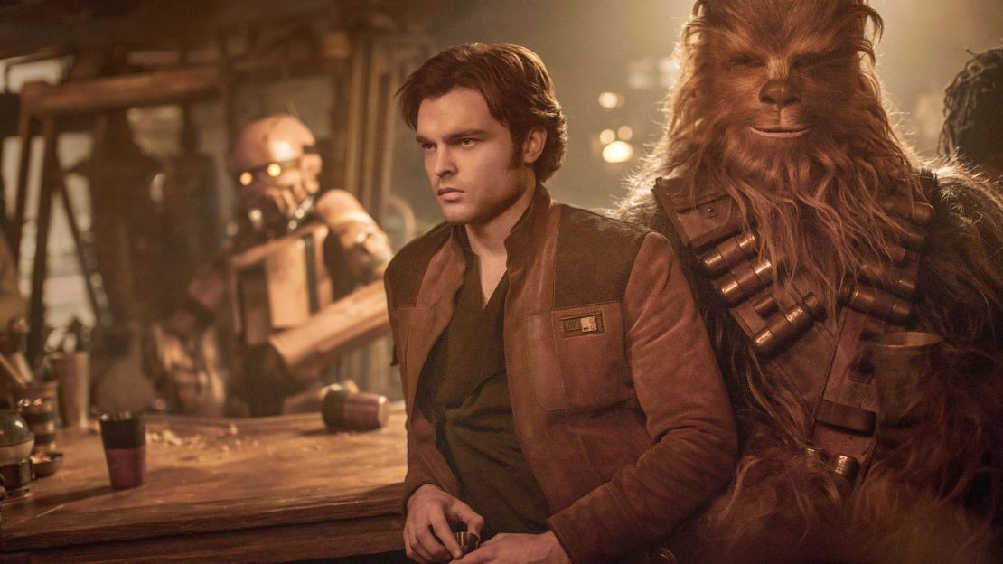 SOLO: A STAR WARS STORY, from left: Alden Ehrenreich as Han Solo, Joonas Suotamo as Chewbacca, 2018. ph: Jonathan Olley/Lucasfilm/Walt Disney Studios Motion Pictures/Everett Collection