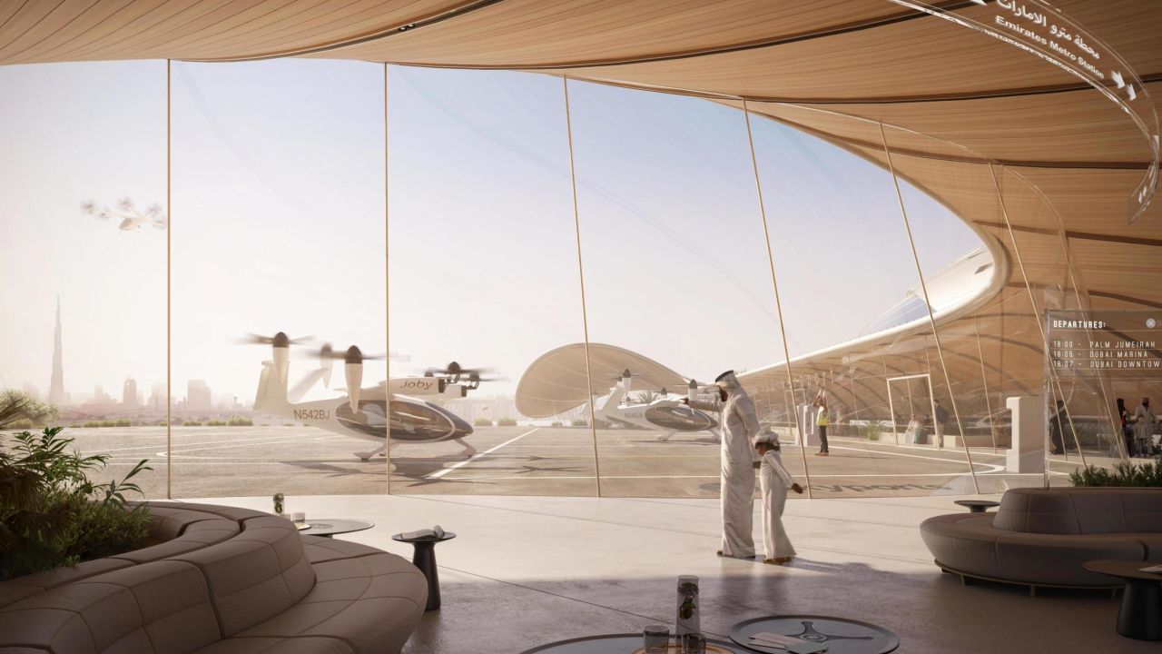 A rendering of the inside of the vertiport.