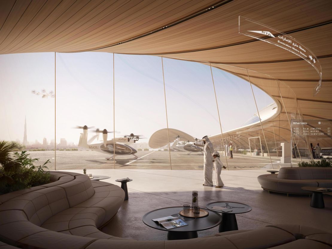 A rendering of the inside of the vertiport.