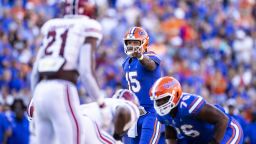 GAINESVILLE, FLORIDA - NOVEMBER 12: Anthony Richardson #15 of the Florida Gators gestures during the 1st quarter of a game against the South Carolina Gamecocks at Ben Hill Griffin Stadium on November 12, 2022 in Gainesville, Florida. (Photo by James Gilbert/Getty Images)