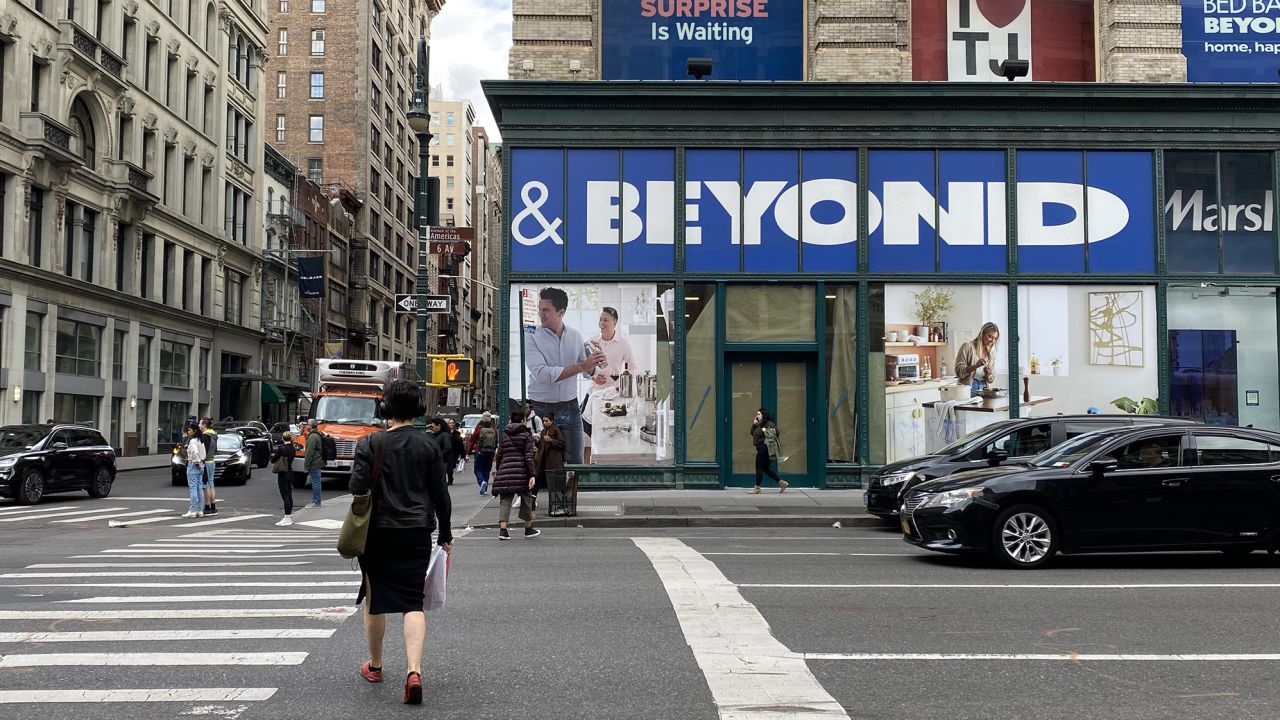 A Bed Bath & Beyond store exterior is shown in the neighborhood of Chelsea, New York, on April 26. 