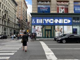 A Bed Bath & Beyond store exterior is shown in the neighborhood of Chelsea, New York, on April 26. 