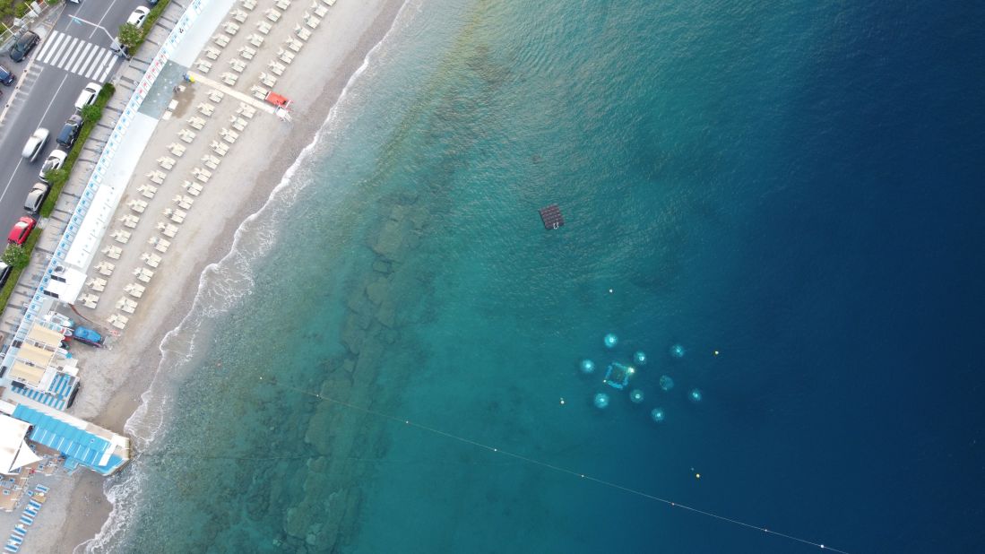 Located off the coast of Noli, Italy, the garden (pictured here from above) is a research project to test the feasibility of growing crops underwater.