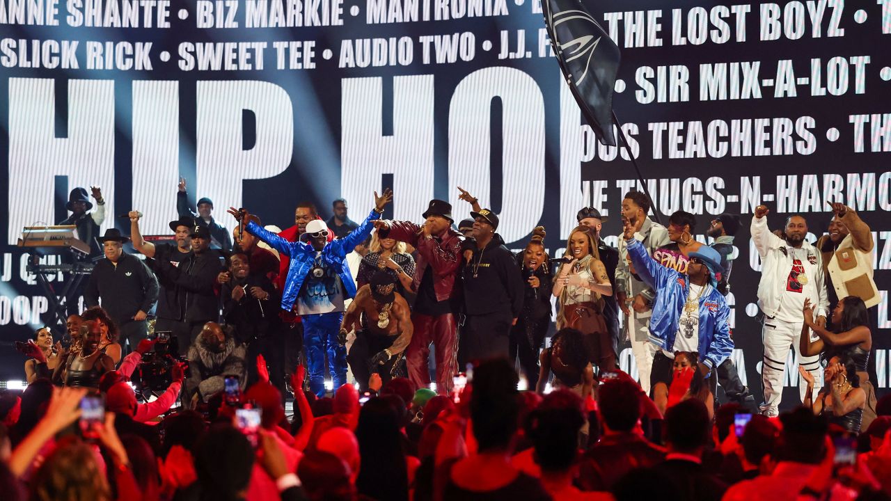 An array of rappers performed a tribute to the 50th anniversary of hip-hop at the 65th Grammy Awards in February.