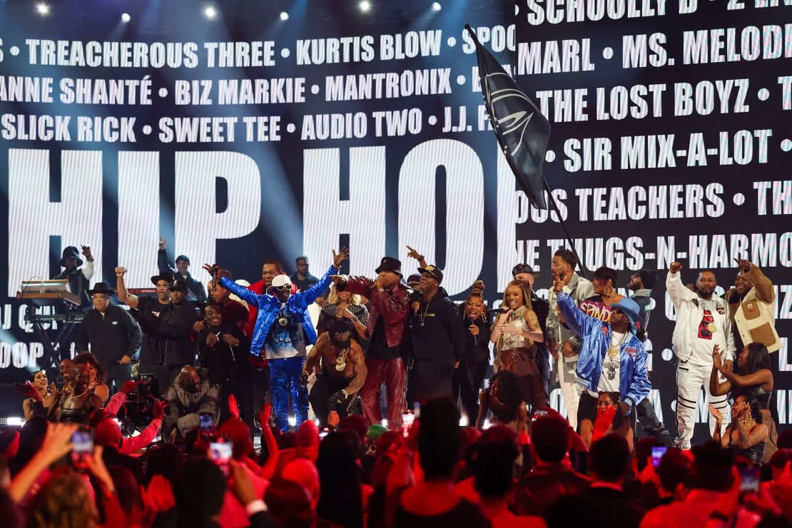 An array of rappers performed a tribute to the 50th anniversary of hip-hop at the 65th Grammy Awards in February.