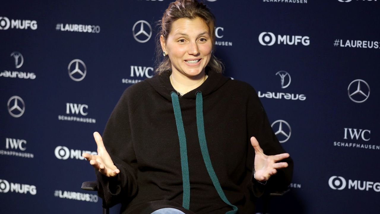 Maya Gabeira speaks at the Laureus World Sports Awards in Berlin in February 2020. 