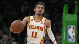Atlanta Hawks guard Trae Young (11) during Game 5 in the first round of the NBA basketball playoffs, Tuesday, April 25, 2023, in Boston. (AP Photo/Charles Krupa)