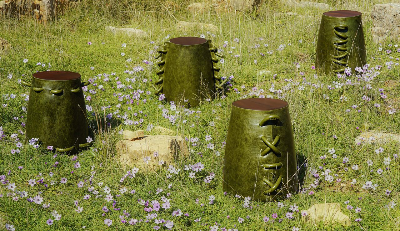 Lebanese-Armenian designer Nareg Krikorian showed handmade leather stools.