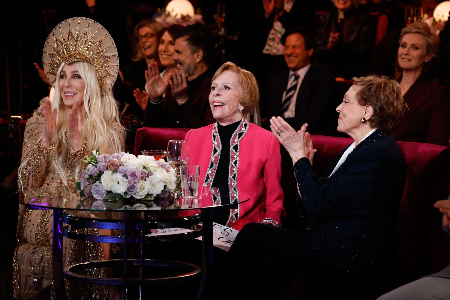 From left, Cher, Burnett and Andrews appear in the television special "Carol Burnett: 90 Years of Laughter + Love" in 2023. <a href="index.php?page=&url=https%3A%2F%2Fwww.cnn.com%2F2023%2F04%2F26%2Fentertainment%2Fcarol-burnett-90-birthday-special-nbc%2Findex.html" target="_blank">The show</a> paid tribute to Burnett on her 90th birthday. 