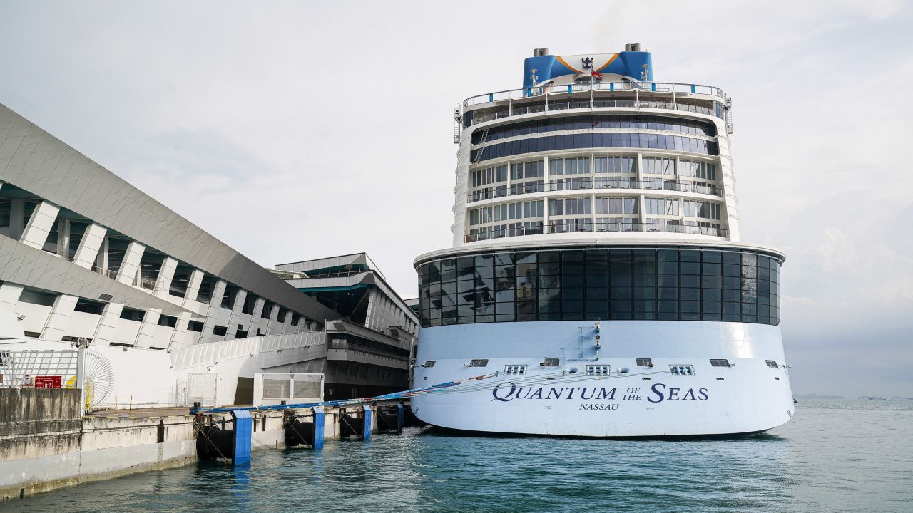 The Quantum of the Seas cruise ship, operated by Royal Caribbean Cruises, pictured docked in Singapore on December 9, 2020.