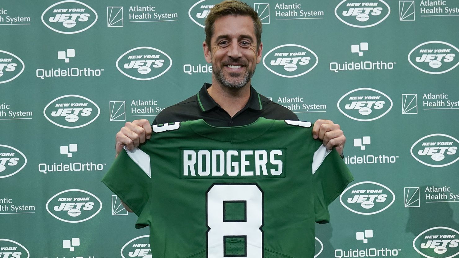 Aaron Rodgers was introduced as the New York Jets' new quarterback.