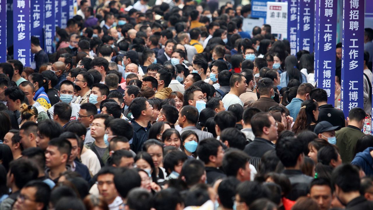 A crowded job fair in the southwestern Chinese city of Chongqing on April 11, 2023.