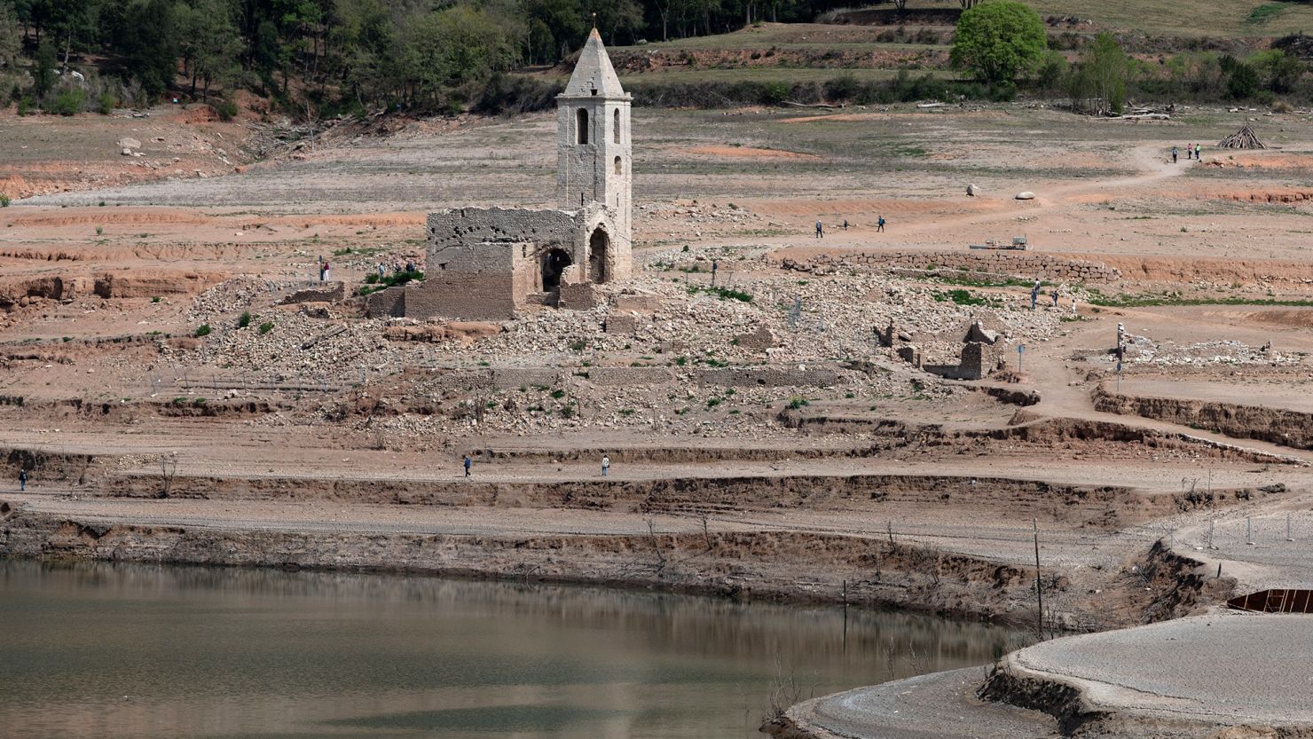 The Sau Reservoir in Catalonia, Spain. One of the country's worst droughts in 50 years has left reservoirs at very low levels.