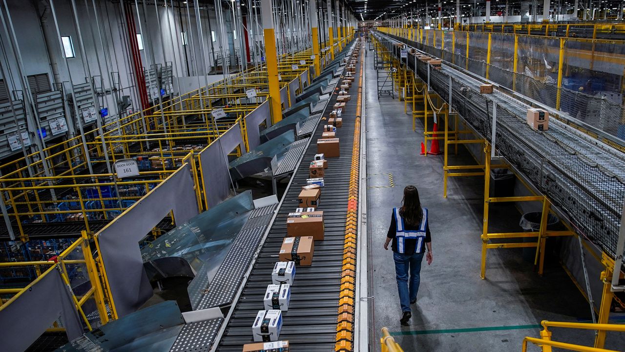 Packages ready to be delivered are seen during Cyber Monday at the Amazon fulfilment centre in Robbinsville Township in New Jersey, U.S., November 28, 2022. 