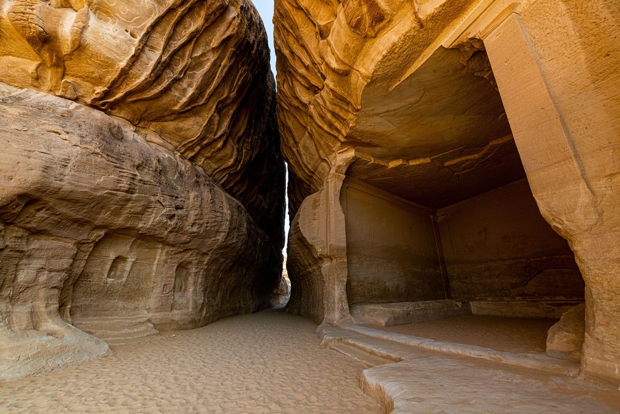 <strong>Rock tomb:</strong> A section where enormous blocks of sandstone create a canyon is another popular place for photo ops.