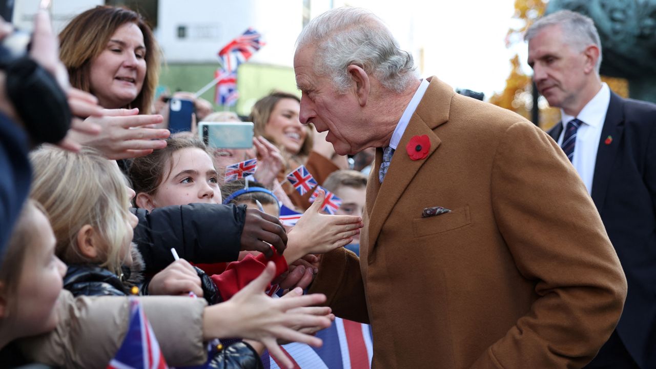 King Charles III greets people as he visits the Mansion House in Doncaster on November 9, 2022.