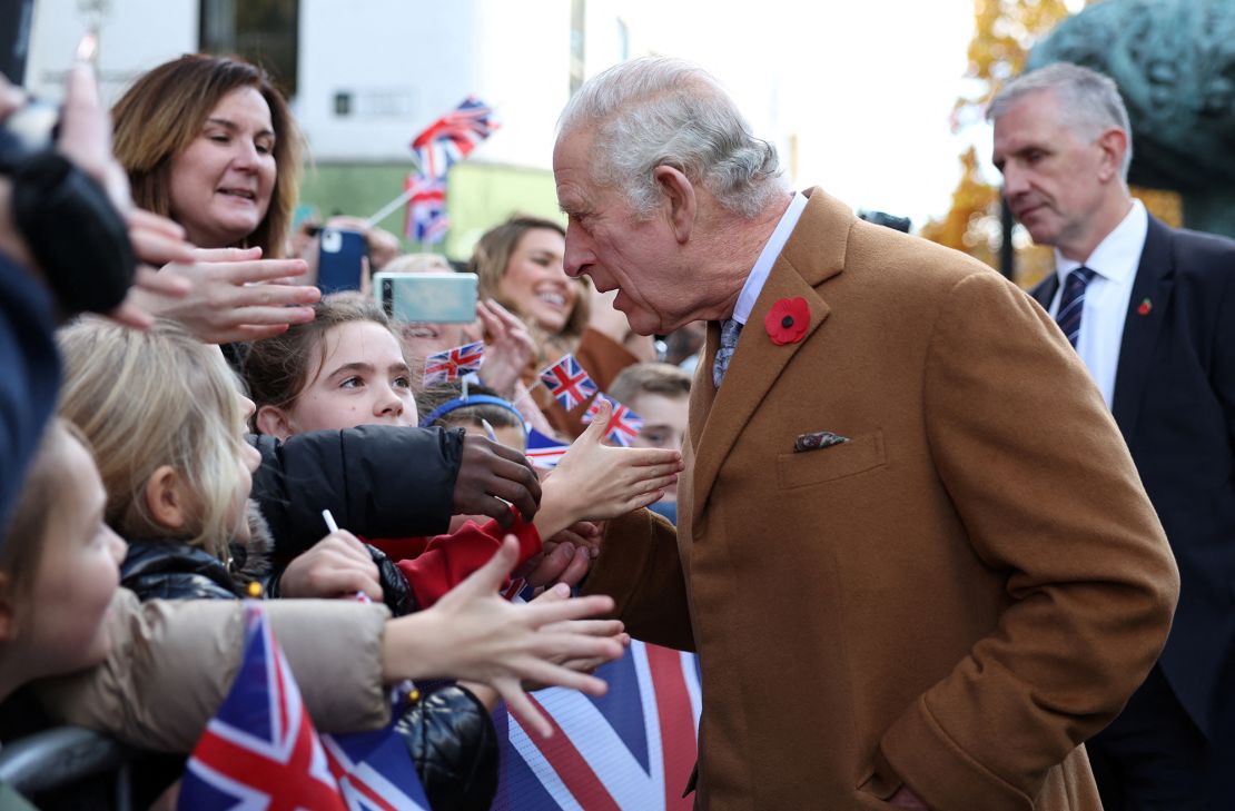 King Charles III greets people as he visits the Mansion House in Doncaster on November 9, 2022.
