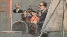 This sketch shows Jack Teixeira in orange as his father sits on the stand on Thursday, April 27.