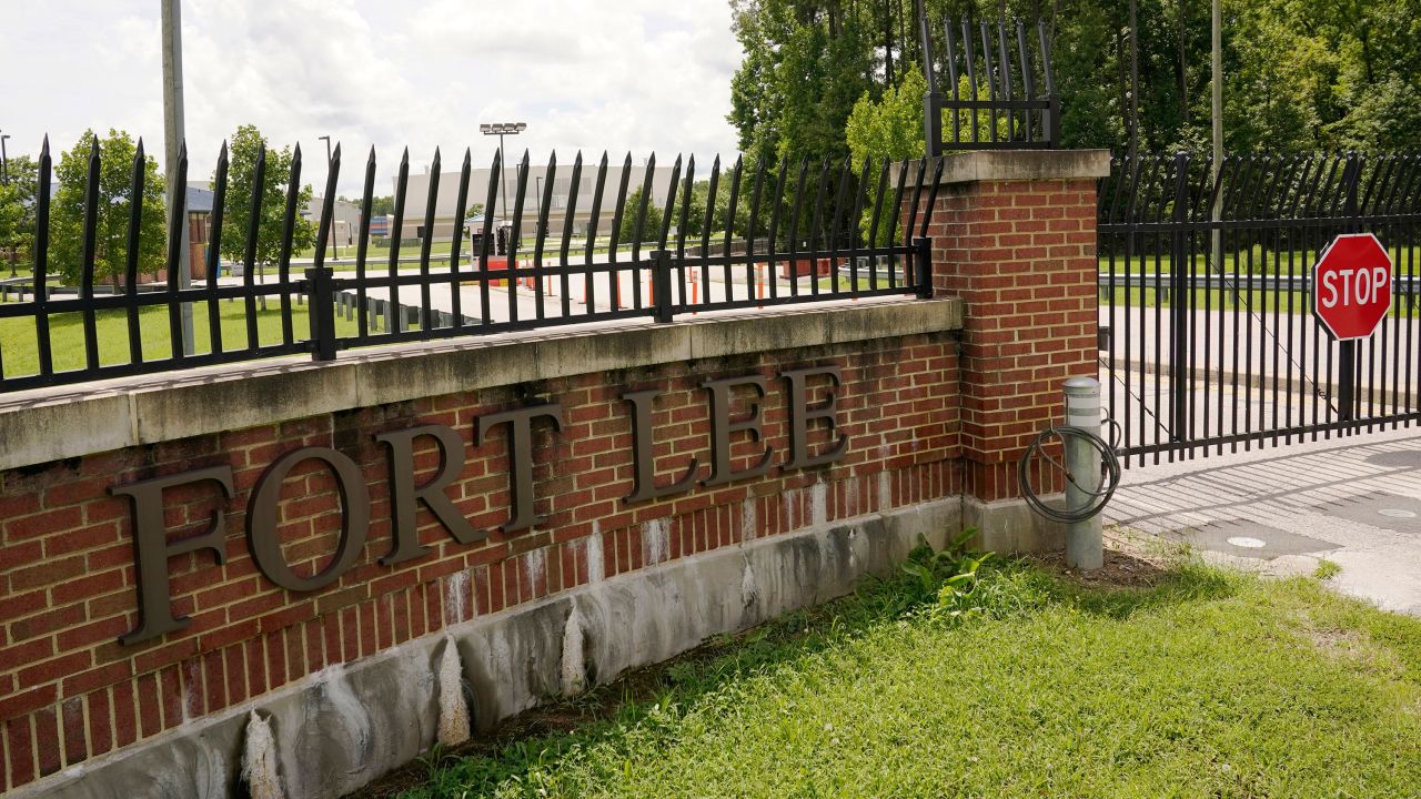 A sign marks one of the entrances of the US Army base Fort Lee, which was renamed as Fort Gregg-Adams. 