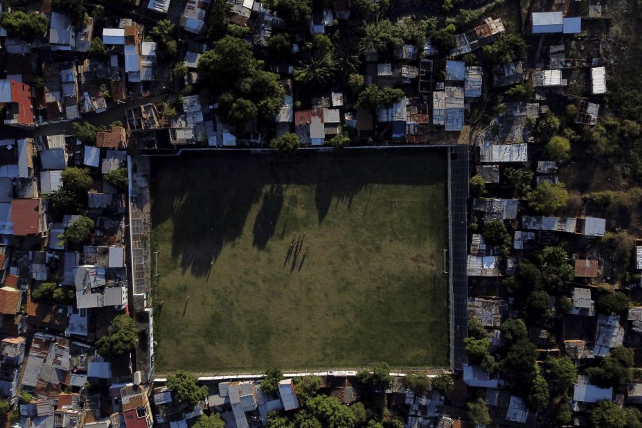 This aerial photo shows the Ricardo Brugada neighborhood, also known as La Chacarita, in Asunción, Paraguay, on Wednesday, April 26.