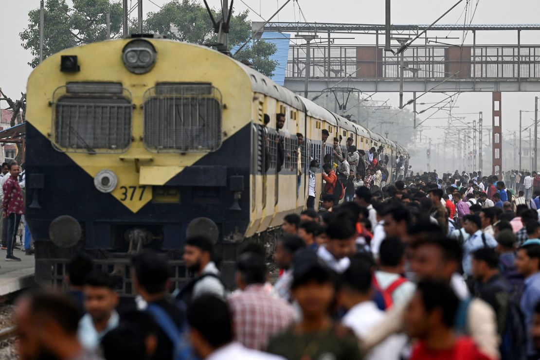 An overcrowded train station in Loni, Uttar Pradesh, India in April. 