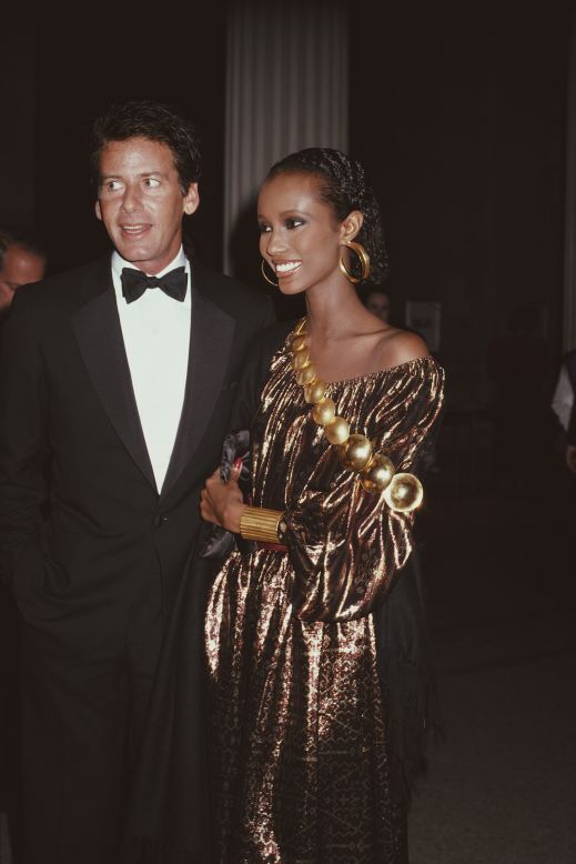 Calvin Klein and Iman attend the Met Gala on December 7, 1981, celebrating the Costume Institute's exhibition "The Eighteenth-Century Woman.''