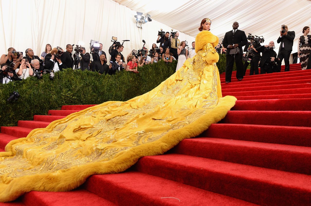 Rihanna stole the show in 2015 with this Guo Pei yellow gown at the "China: Through The Looking Glass" Met Gala.