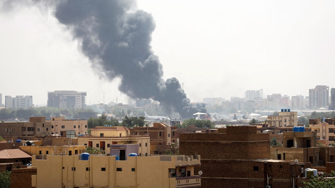 Smoke rises over Khartoum during clashes between the RSF and the Sudanese army on April 17, 2023. Eyewitnesses say the violence in the capital has intensified, despite repeated ceasefires.