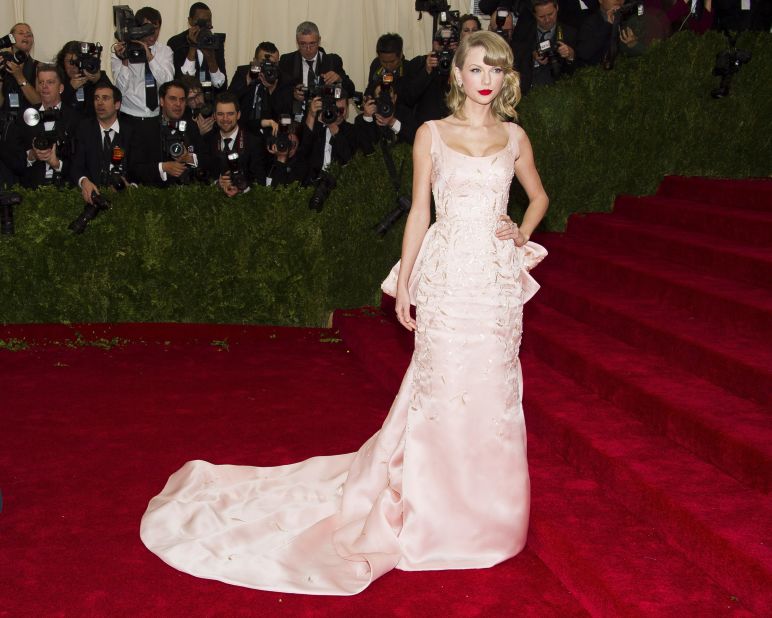 Taylor Swift in an Oscar De La Renta organza gown at the Met Gala on May 5, 2014, to celebrate the Costume Institute's exhibition "Charles James: Beyond Fashion.''