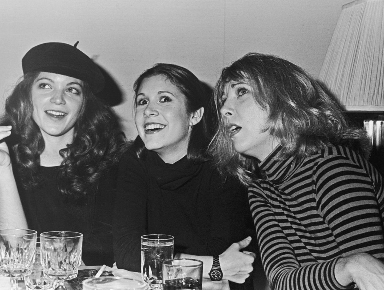 Fisher sits between fellow actresses Amy Irving, left, and Teri Garr in 1978.