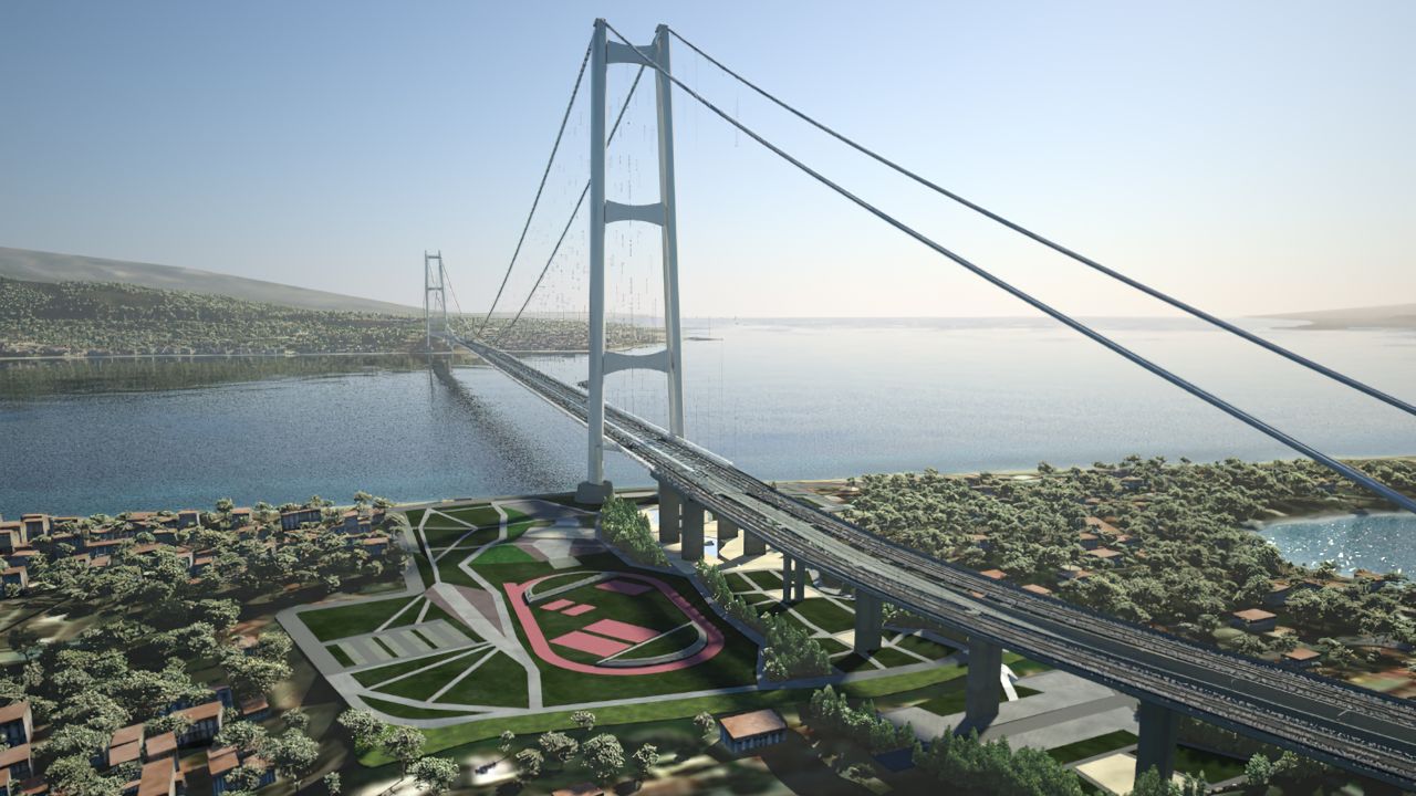 A Webuild rendering of the bridge, which would link Italy's mainland to Sicily. 