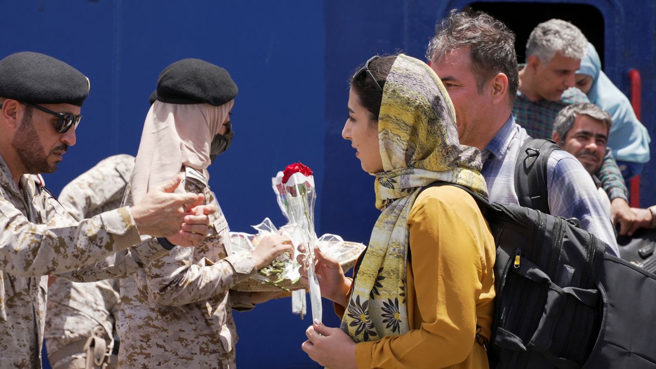 Iranian nationals and other nationalities arrive at Jeddah Sea Port after being evacuated from Sudan.