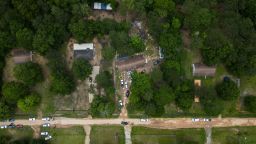 CLEVELAND TX - APRIL 29  In this aerial view an exterior of a crime scene C where five peopleincluding an 8-year-old child were killed after a shooting inside a home on April 29 2023 in Cleveland Texas The alleged gunman who is not yet in custody usedan AR-15-style rifle to shoot his neighbors which also left at least three others injured  Photo by Go NakamuraGetty Images