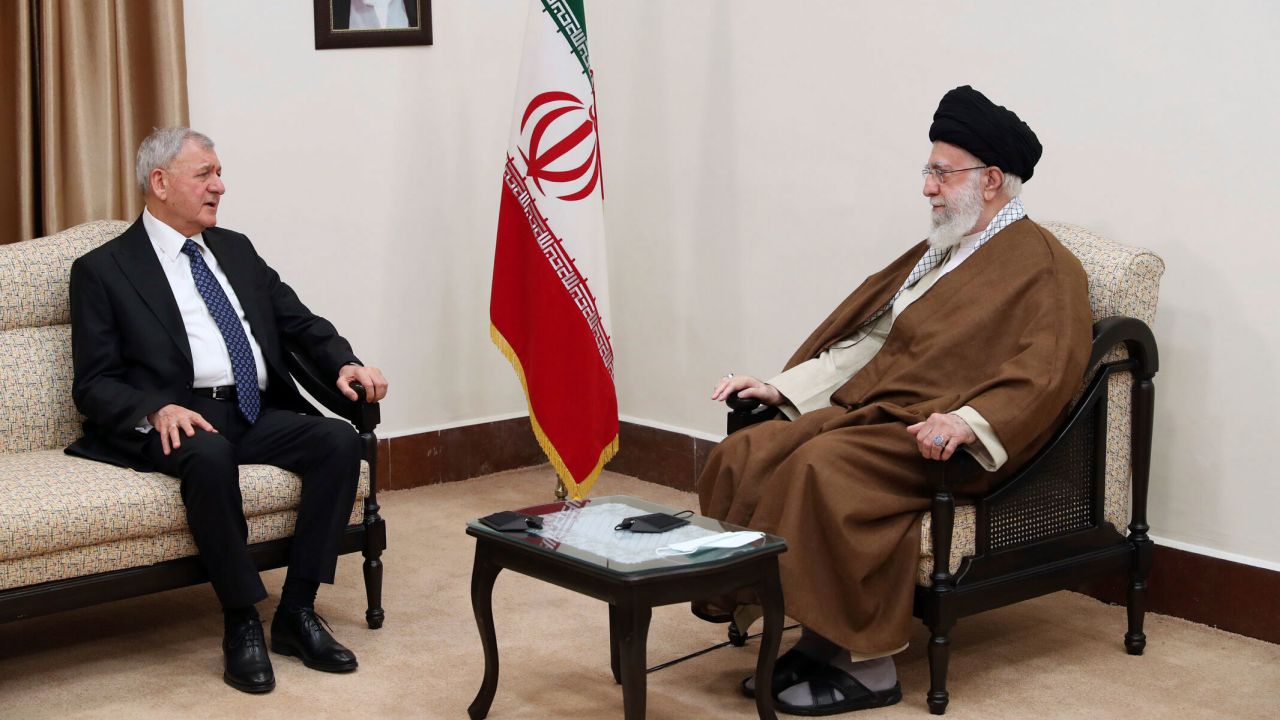 Iraqi President Abdul Latif Rashid with Iran's Supreme Leader Ayatollah Ali Khamenei in Tehran, Iran, on April 29.